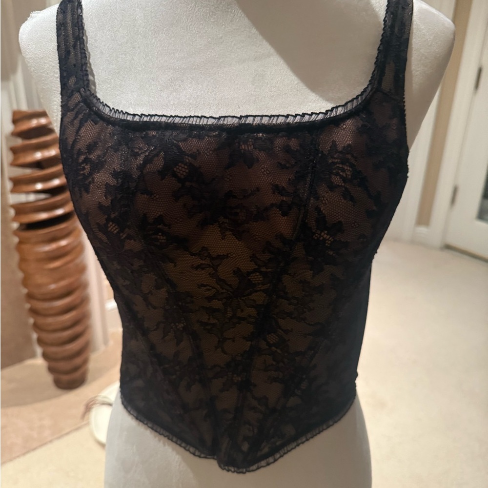 Felina Black and Tan Lace Lingerie corset top 36b